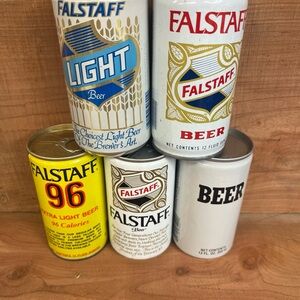Lot Of 5 VINTAGE ALUMINUM Falstaff 12 oz Aluminum PULL TAB EMPTY Beer Cans